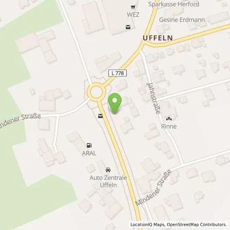 Standortübersicht der Tankstelle Aral Tankstelle Jantzon & Hocke KG in 32602 Vlotho (Uffeln)