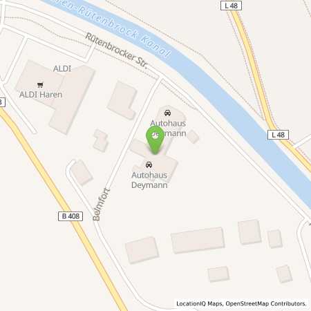 Standortübersicht der Benzin-Super-Diesel Tankstelle: Autohaus Deymann GmbH in 49733, Haren /Ems