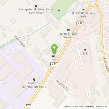 Standortübersicht der Tankstelle JET BEBRA HERSFELDER STR. 20 in 36179 BEBRA