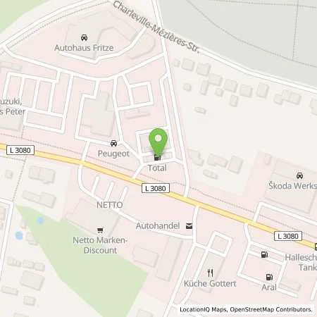 Standortübersicht der Tankstelle TotalEnergies Nordhausen in 99734 Nordhausen