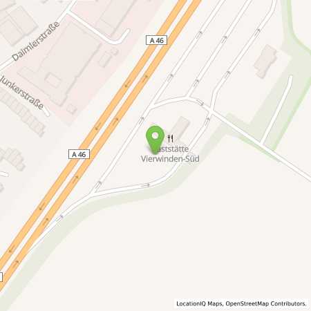 Standortübersicht der Benzin-Super-Diesel Tankstelle: Shell Grevenbroich A46 Vierwinden Sued in 41516, Grevenbroich