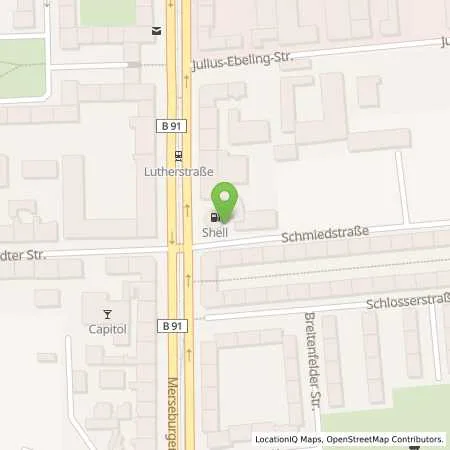 Standortübersicht der Tankstelle Shell Halle (Saale) Schmiedstr./ Merseburger Str. in 06112 Halle (Saale)