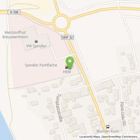 Standortübersicht der Tankstelle Kreuzwertheim, Haslocher Str. 23 in 97892 Kreuzwertheim