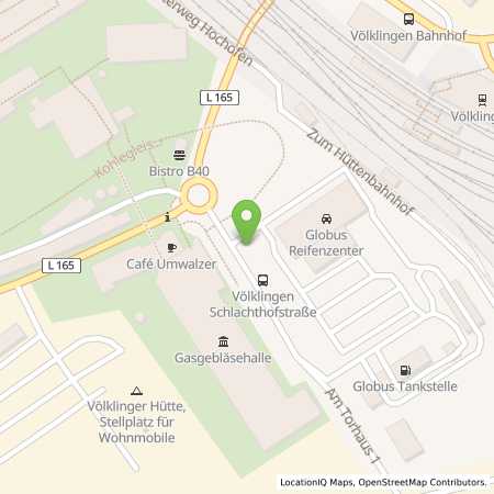 Standortübersicht der Benzin-Super-Diesel Tankstelle: Globus Handelshof St. Wendel GmbH & Co. KG Betriebsstätte Völklingen in 66333, Völklingen