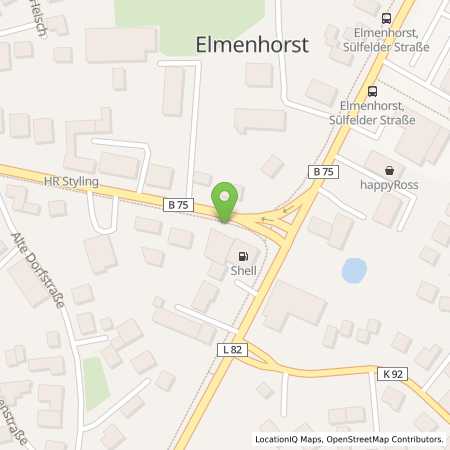 Standortübersicht der Benzin-Super-Diesel Tankstelle: Shell Elmenhorst Bundesstr. 20 in 23869, Elmenhorst