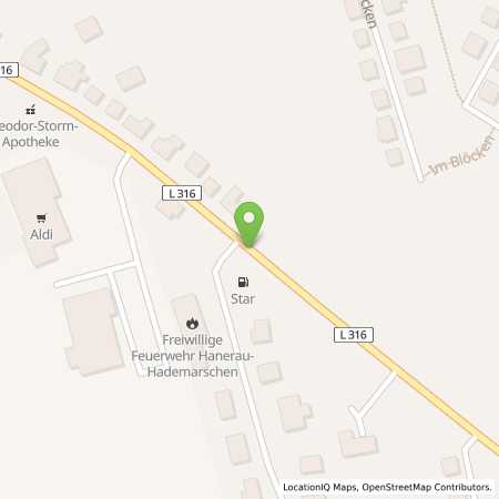 Standortübersicht der Benzin-Super-Diesel Tankstelle: star Tankstelle in 25557, Hanerau-Hademarschen