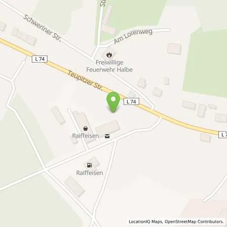 Standortübersicht der Tankstelle Raiffeisen Warengenossenschaft Köthen-Bernburg eG in 15757 Halbe