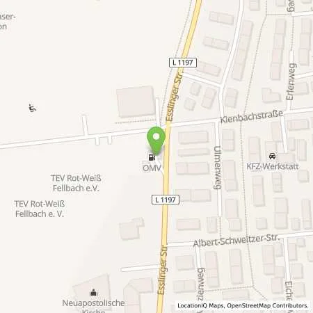 Standortübersicht der Tankstelle Fellbach Esslinger Strasse 136 in 70734 Fellbach