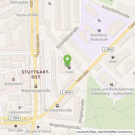 Standortübersicht der Tankstelle AVIA Xpress Automatentankstelle in 70188 Stuttgart (Ost)