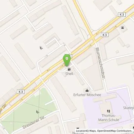 Standortübersicht der Tankstelle Shell Erfurt Leipziger St. 36 in 99085 Erfurt