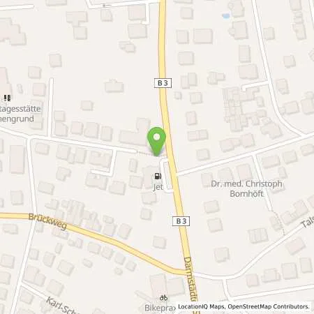 Standortübersicht der Tankstelle JET BENSHEIM DARMSTAEDTER STR. 236 in 64625 BENSHEIM