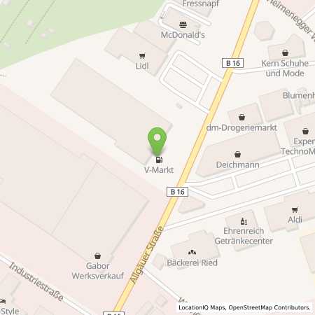 Standortübersicht der Benzin-Super-Diesel Tankstelle: V-Markt Mindelheim in 87719, Mindelheim