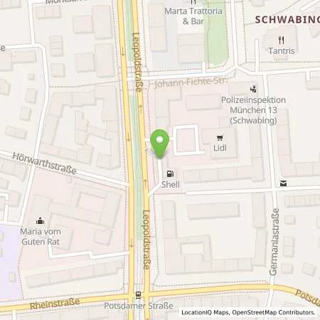 Standortübersicht der Tankstelle Shell Muenchen Leopoldstr. 140 in 80804 Muenchen