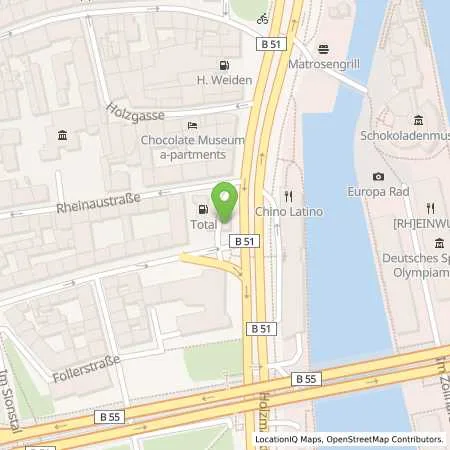 Standortübersicht der Tankstelle TotalEnergies Koeln in 50676 Koeln