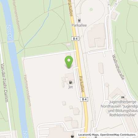 Standortübersicht der Benzin-Super-Diesel Tankstelle: JET NORDHAUSEN PARKALLEE 14 in 99734, NORDHAUSEN