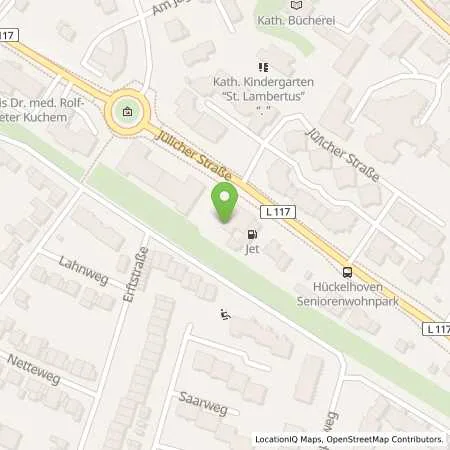 Standortübersicht der Tankstelle JET HUECKELHOVEN JUELICHER STR. 12A in 41836 HUECKELHOVEN