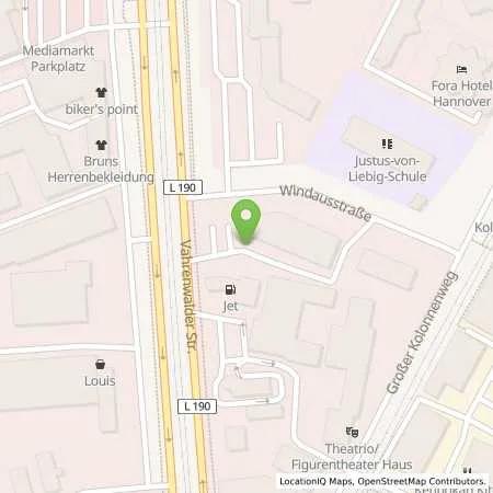 Standortübersicht der Tankstelle JET HANNOVER VAHRENWALDER STR. 198 in 30165 HANNOVER