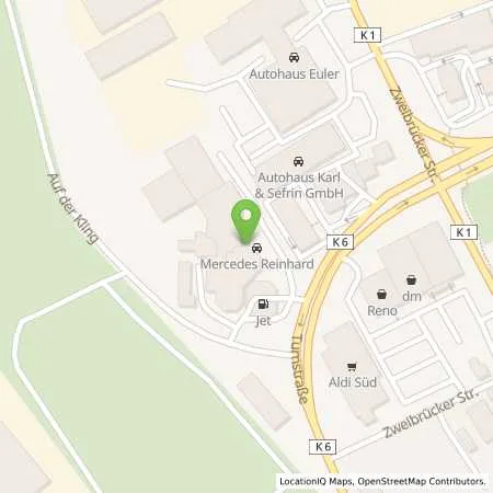 Standortübersicht der Tankstelle JET PIRMASENS TURNSTR. 71 in 66953 PIRMASENS