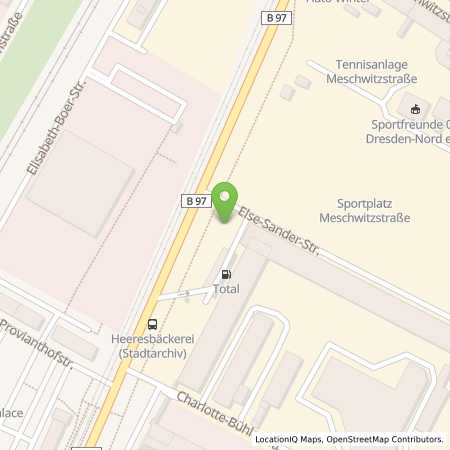 Standortübersicht der Benzin-Super-Diesel Tankstelle: TotalEnergies Dresden in 01099, Dresden