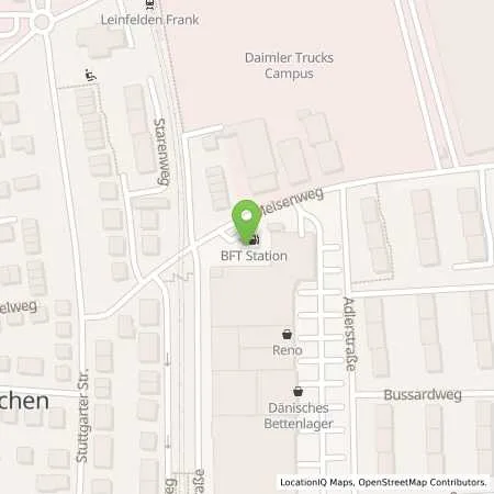 Standortübersicht der Tankstelle Bft Leinfelden in 70771 Leinfelden