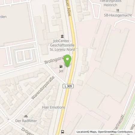 Standortübersicht der Tankstelle JET LUEBECK WARENDORPPLATZ 1 in 23354 LUEBECK