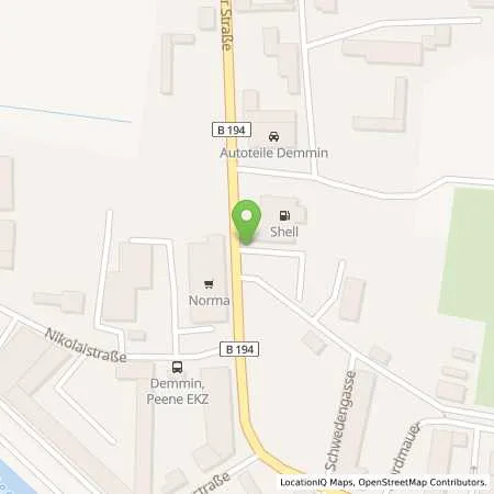 Standortübersicht der Tankstelle Shell Demmin Loitzer Str. 5a in 17109 Demmin