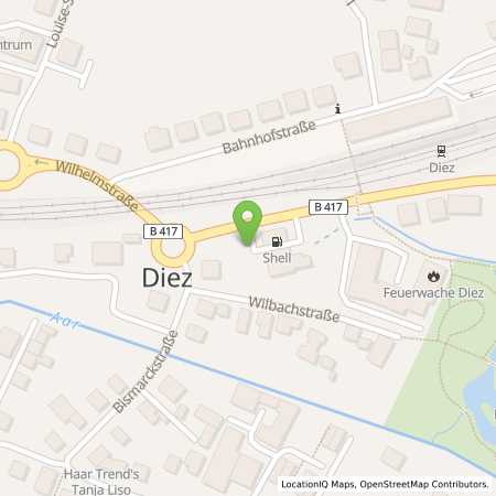 Standortübersicht der Benzin-Super-Diesel Tankstelle: Shell Diez Wilhelmstr. 58 A in 65582, Diez
