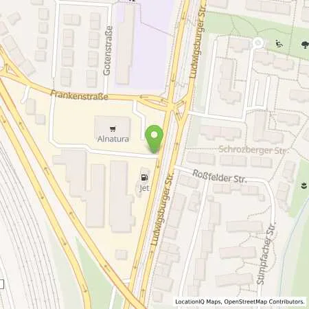 Standortübersicht der Tankstelle JET STUTTGART LUDWIGSBURGER STR. 15 in 70435 STUTTGART