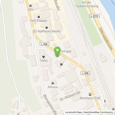 Standortübersicht der Tankstelle WERTHEIM, WEINGAERTNERSTR. in 97877 Wertheim