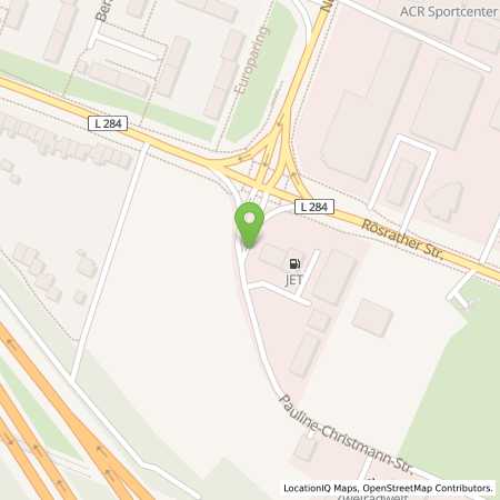 Standortübersicht der Benzin-Super-Diesel Tankstelle: JET KOELN PAULINE-CHRISTMANN-STRASSE 3A in 51107, KOELN