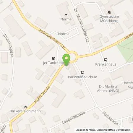 Standortübersicht der Tankstelle JET MUENCHBERG HELMBRECHTSER STRASSE 1 in 95213 MUENCHBERG