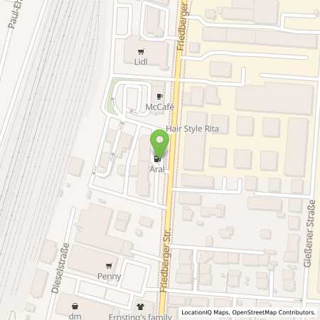 Standortübersicht der Benzin-Super-Diesel Tankstelle: Aral Tankstelle in 61118, Bad Vilbel