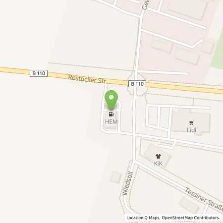 Standortübersicht der Tankstelle Gnoien, Tessiner Str. 2 in 17179 Gnoien