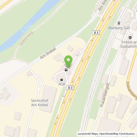Standortübersicht der Benzin-Super-Diesel Tankstelle: Aral Tankstelle in 35039, Marburg