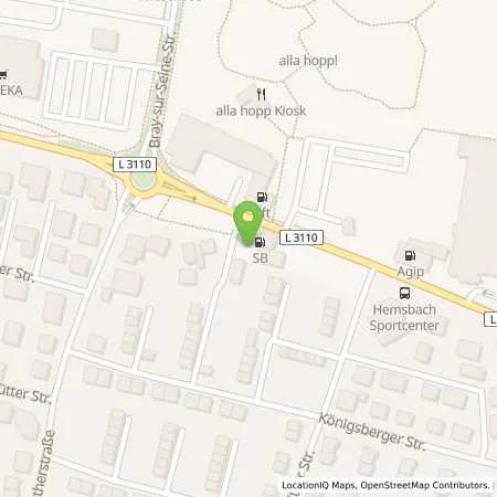 Standortübersicht der Tankstelle SB Hemsbach Huettenfelder Straße 51 in 69502 Hemsbach