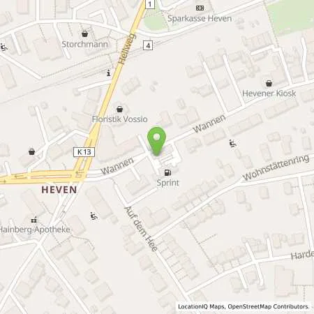 Standortübersicht der Tankstelle Sprint Witten- Heven Wannen in 58455 Witten (Heven)