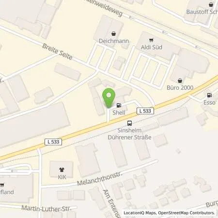 Standortübersicht der Tankstelle Shell Sinsheim Duehrener Str. 28 in 74889 Sinsheim