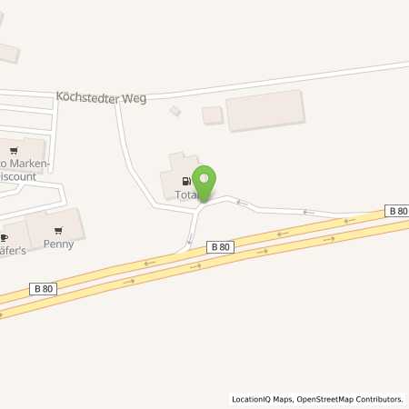 Standortübersicht der Benzin-Super-Diesel Tankstelle: TotalEnergies Langenbogen in 06179, Langenbogen