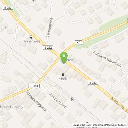 Standortübersicht der Tankstelle Shell Wetter Bahnhofstr. 34 in 35083 Wetter