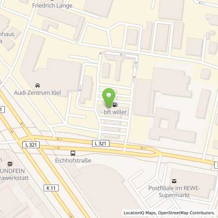 Standortübersicht der Benzin-Super-Diesel Tankstelle: bft-willer Station 131 in 24118, Kiel