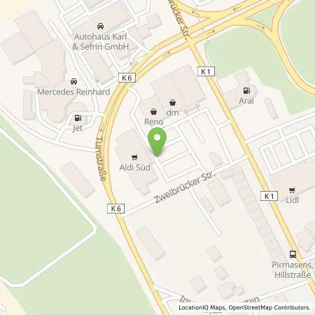 Standortübersicht der Tankstelle ALDI SÜD Immobilienverwaltungs-GmbH & Co. oHG in 66953 Pirmasens