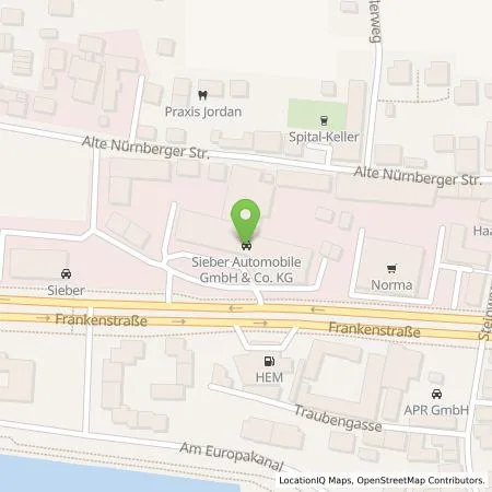 Standortübersicht der Tankstelle Sieber Automobile GmbH & Co KG in 93059 Regensburg