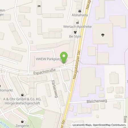 Standortübersicht der Tankstelle Vereinigte Wertach Elektrizitätswerke GmbH in 87600 Kaufbeuren
