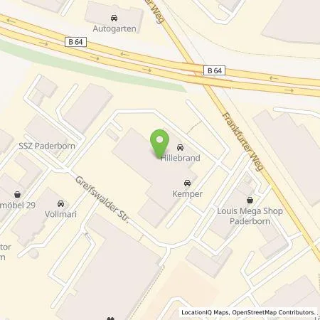 Standortübersicht der Tankstelle Automobile Hillebrand GmbH & Co.KG in 33106 Paderborn
