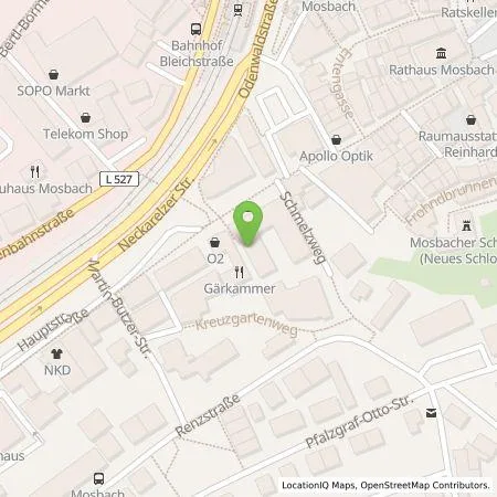 Standortübersicht der Tankstelle Ihre Volksbank eGNeckar Odenwald Main Tauber in 74821 Mosbach