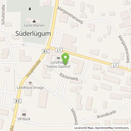 Standortübersicht der Tankstelle Tetens Gasthof GmbH in 25923 Süderlügum