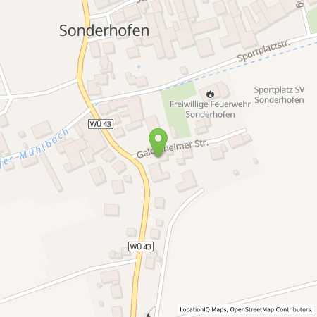 Standortübersicht der Strom (Elektro) Tankstelle: Überlandwerk Schäftersheim GmbH & Co. KG in 97255, Sonderhofen