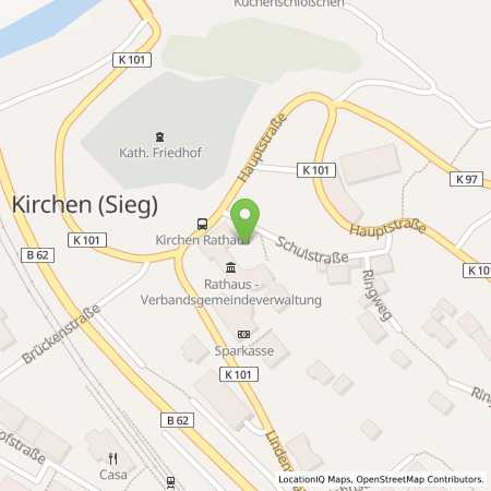 Standortübersicht der Strom (Elektro) Tankstelle: Verbandsgemeindeverwaltung Kirchen (Sieg) juristische Person des öffentl. Rechts in 57548, Kirchen (Sieg)