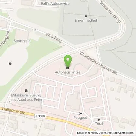 Standortübersicht der Tankstelle Autohaus Fritze GmbH & Co. KG in 99734 Nordhausen