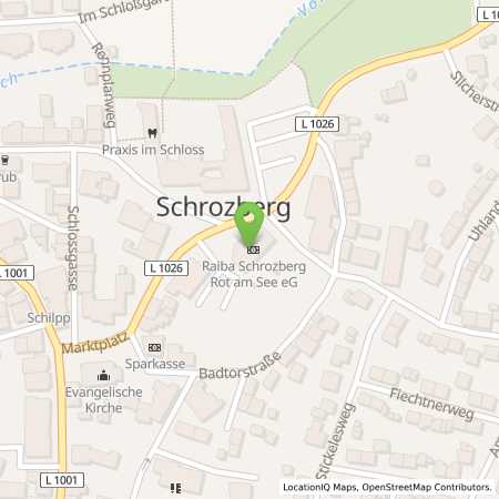 Standortübersicht der Strom (Elektro) Tankstelle: Raiffeisenbank Schrozberg-Rot am See eG in 74575, Schrozberg